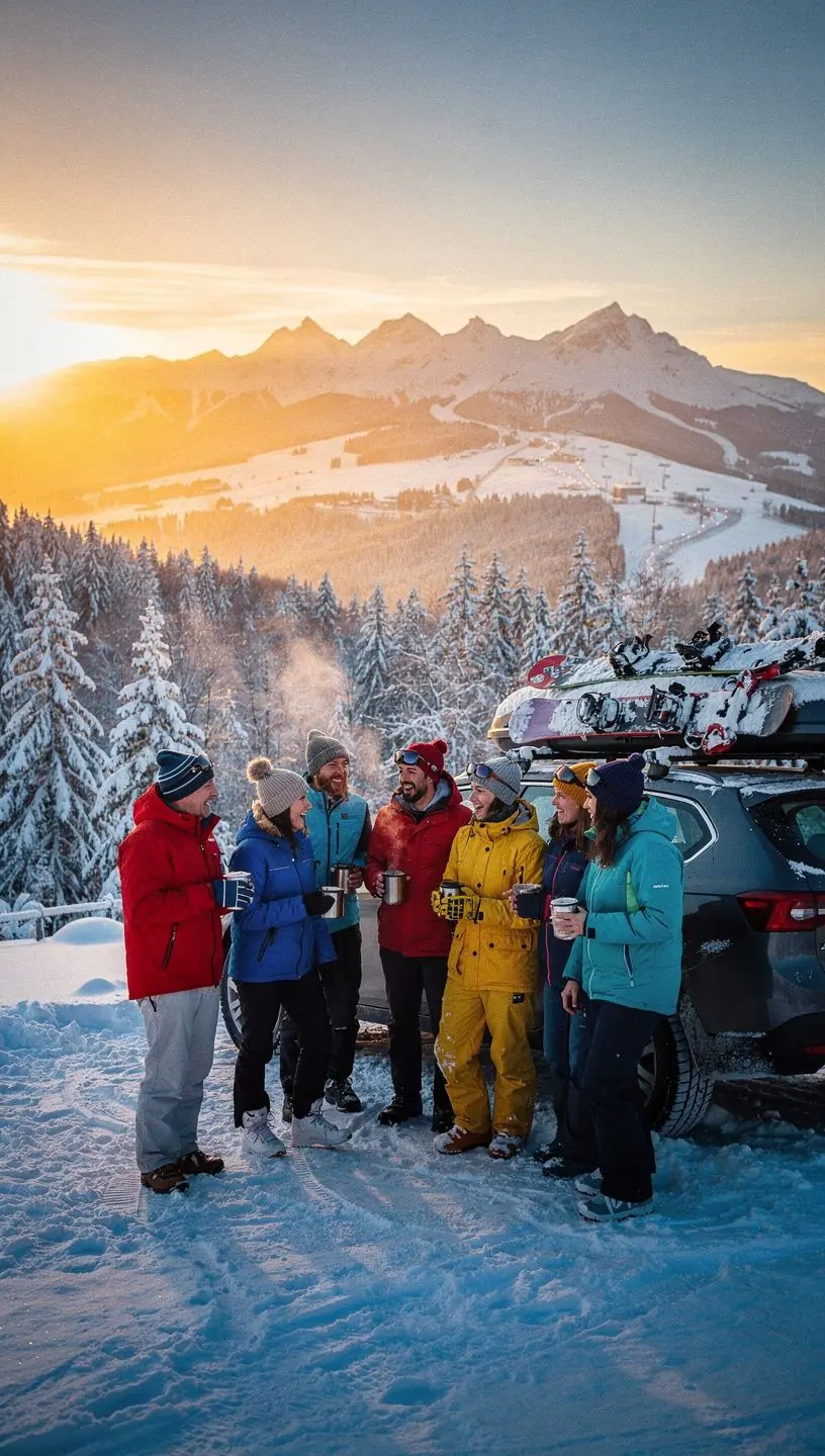 Detailní záběr na střešní box s kempingovým vybavením a batohem.